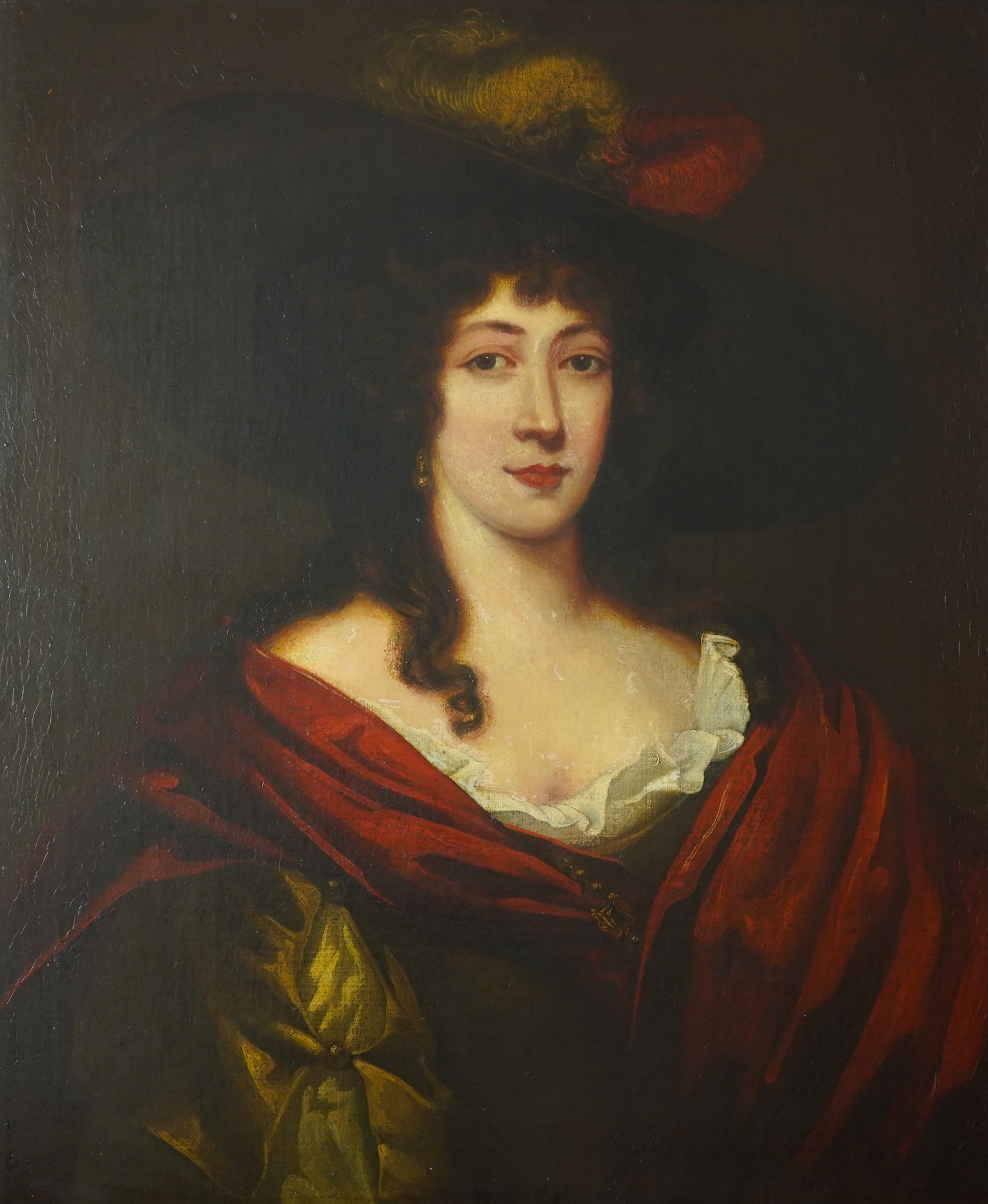 English school, Late 17th / early 18th century, A portrait of a lady wearing wearing a feathered hat